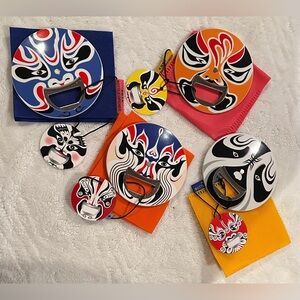 Set of 4 bottle openers - great for gifts!  New in package!  Chinese opera mask